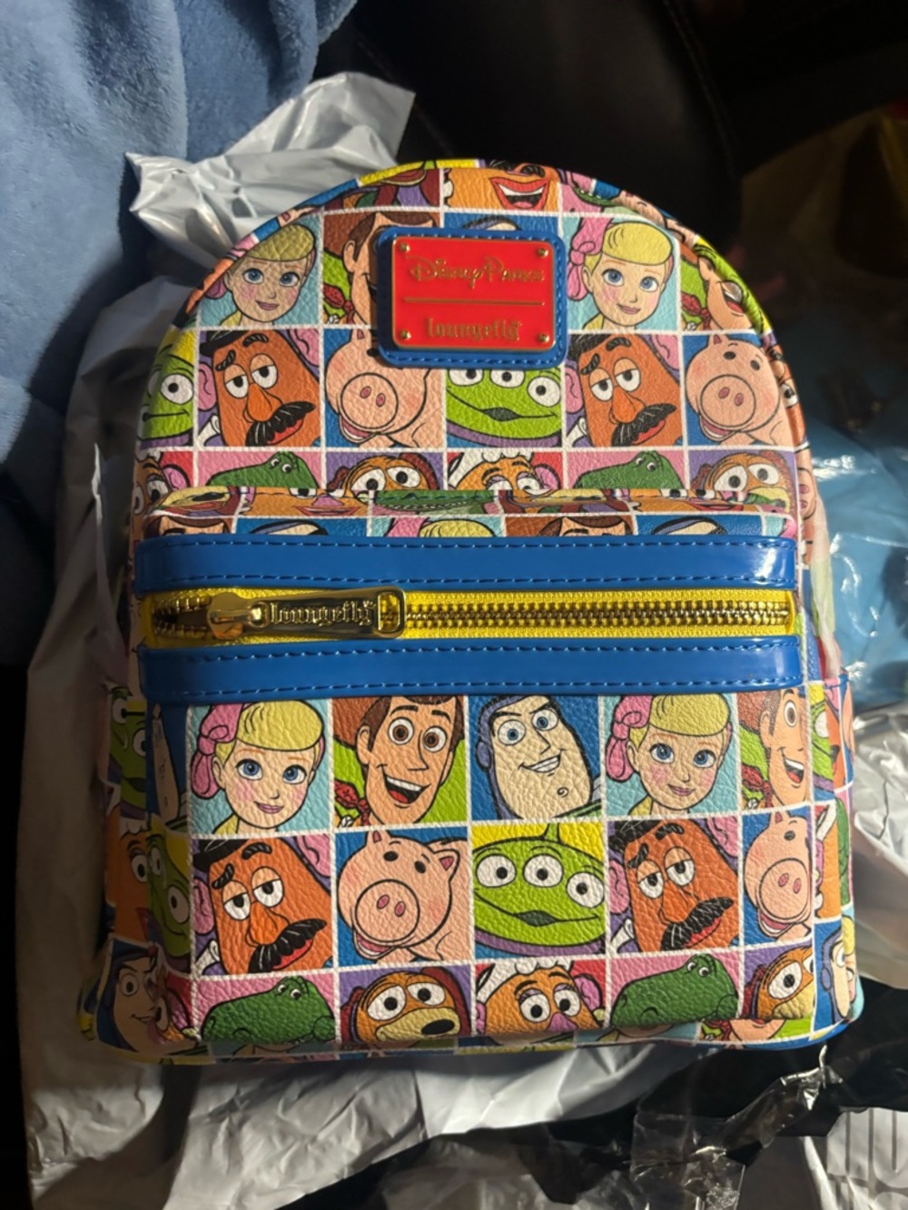Loungefly Toy Story Patchwork Mini Backpack - Blue, Yellow, Pink, Green, Orange